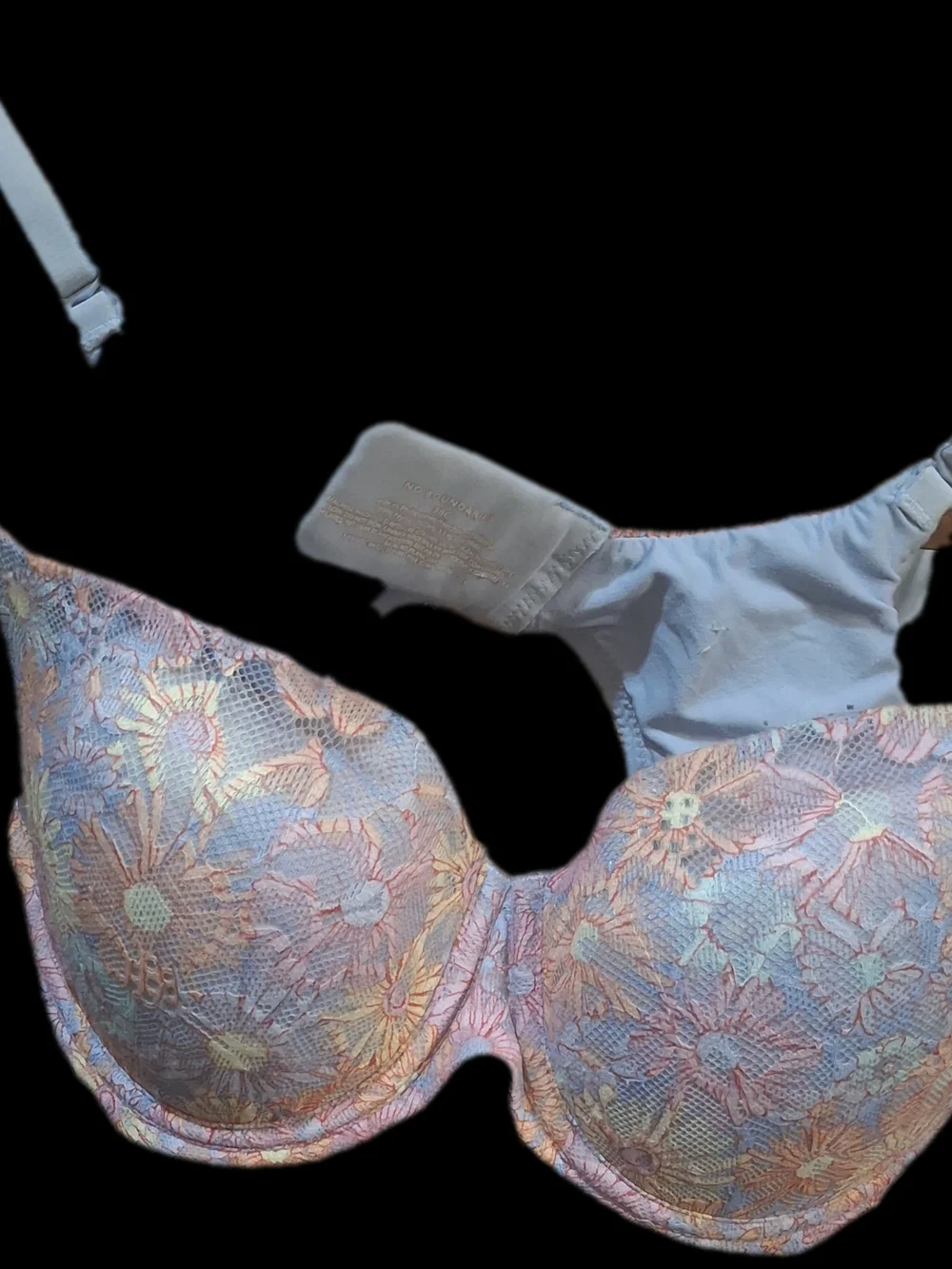 No Boundaries Pink & Blue Bra with Multicolor Floral Lace - Picture 5 of 6